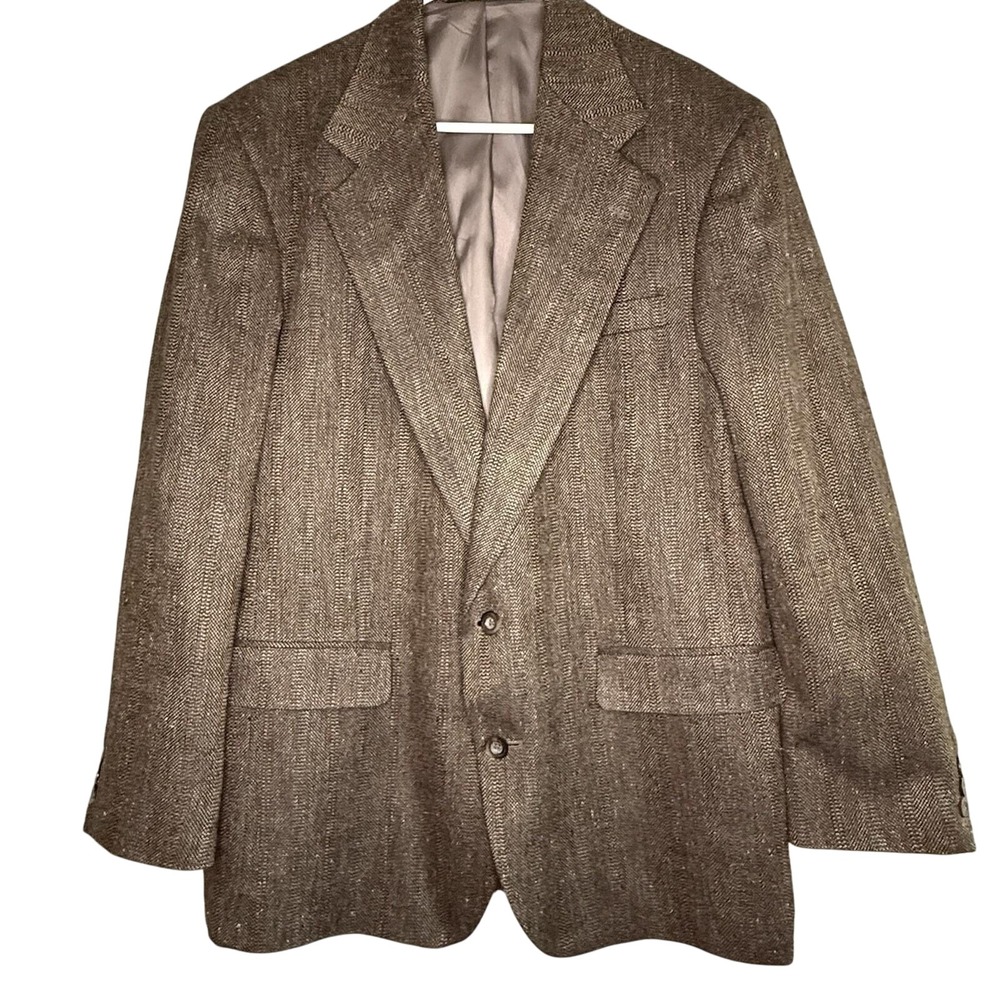 Vintage Haggar Men's Wool and Silk Blend Brown Tweed Blazer Suit Coat Size 42R‎